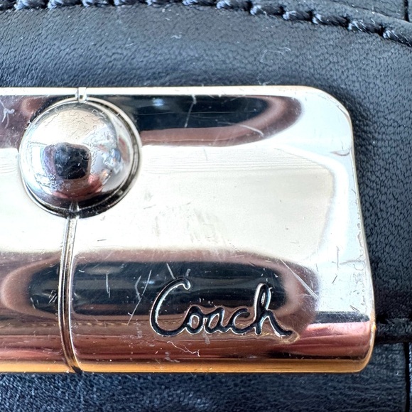 Coach Kristin Envelope Trifold Wallet Black Leather Silver Closure Pink Interior - Picture 9 of 14